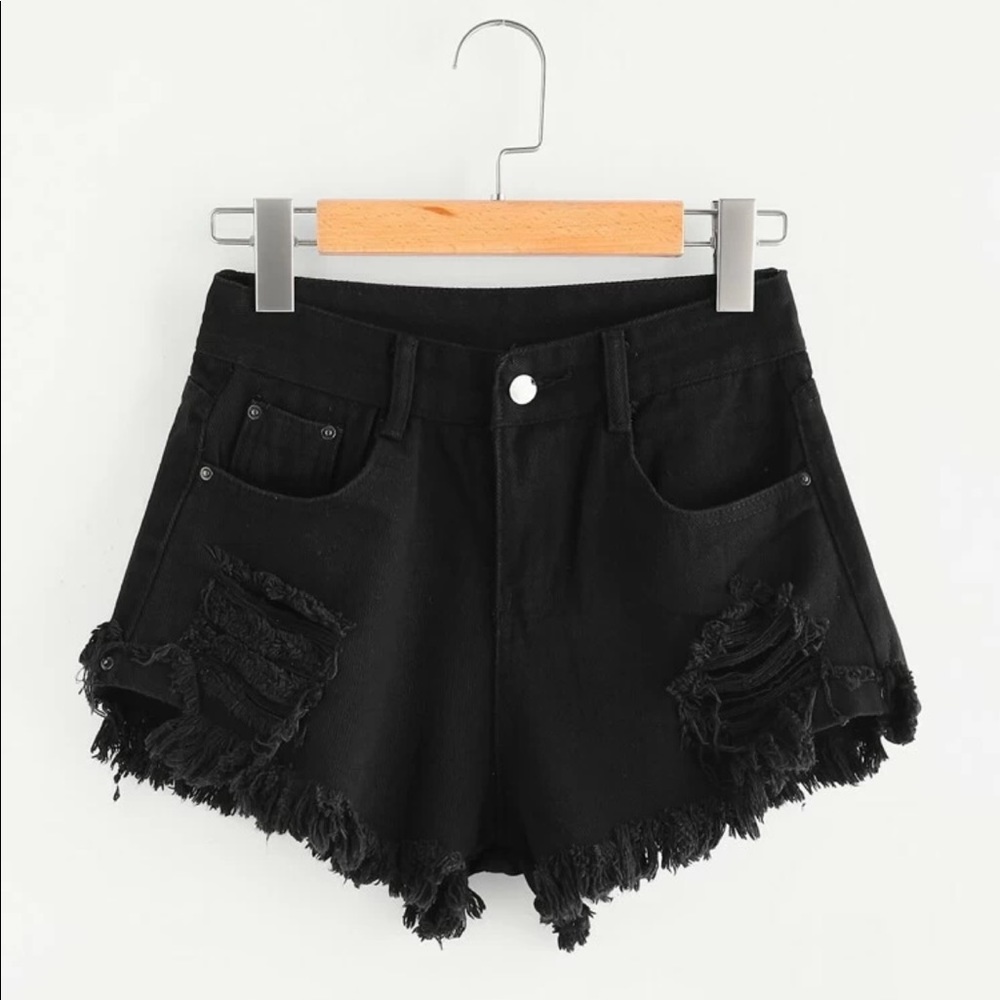 Distressed Frayed High-rise Shorts